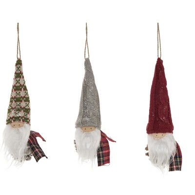 Transpac Fabric Bearded Santa Ornament Set of 3 Multicolored Polyester Christmas Tree Ornaments for Holiday Decor