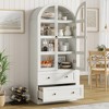 72" Tall Arched Kitchen Pantry Cabinet, Farmhouse Wood Storage Cabinet with 2 Large Drawers, Glass Door, Freestanding Versatile Pantry Cabinets - 3 of 4