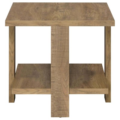 Rustic Mango Brown Square Wood End Table with Shelf