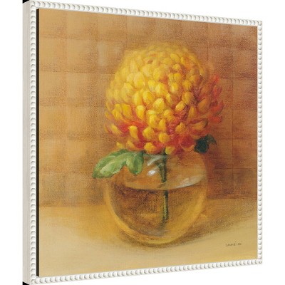 22"x22" Yellow Chrysanthemum in Glass Framed Canvas Print