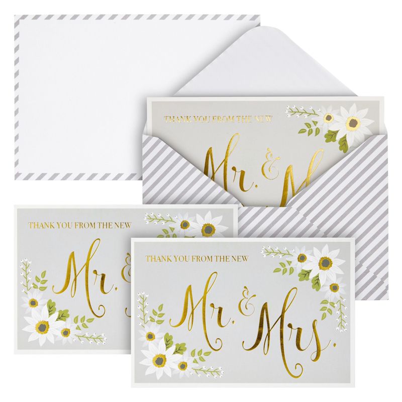 Sustainable Greetings 48-Pack Gold Foil Thank You From The New Mr and Mrs Cards with Envelopes, Bulk Decorative Striped Cards for Wedding, 4 x 6 in, 1 of 9