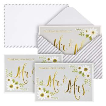 Sustainable Greetings 48-Pack Gold Foil Thank You From The New Mr and Mrs Cards with Envelopes, Bulk Decorative Striped Cards for Wedding, 4 x 6 in