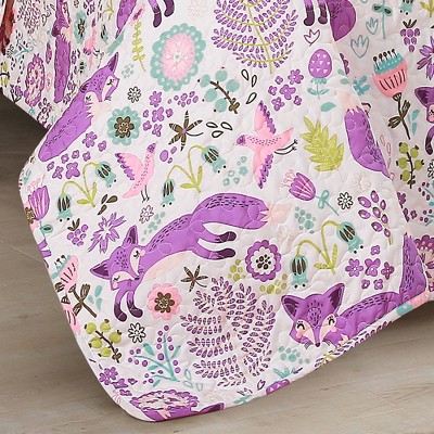 Purple and Pink Fox Print Reversible Twin Quilt Set