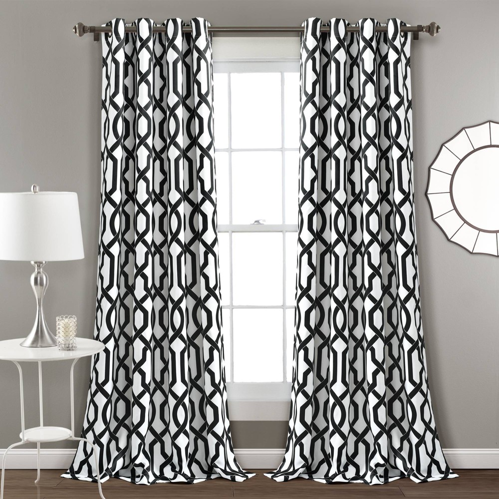 Photos - Curtains & Drapes 2pk 52"x84" Light Filtering Edward Curtain Panels White/Black - Lush Décor