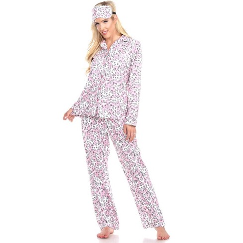 Women s Three Piece Pajama Set Grey Cheetah Large White Mark