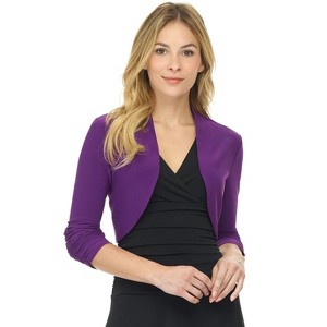 Rekucci Women's Stretch Knit Jersey Bolero Shrug with Ruched Sleeves - 1 of 4