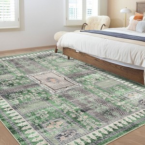 Vintage Machine Washable Oriental Design Carpet with Non Slip Backing Distressed Stain Resistant Soft Low Pile Floor Cover for Living Room Bedroom - 1 of 4