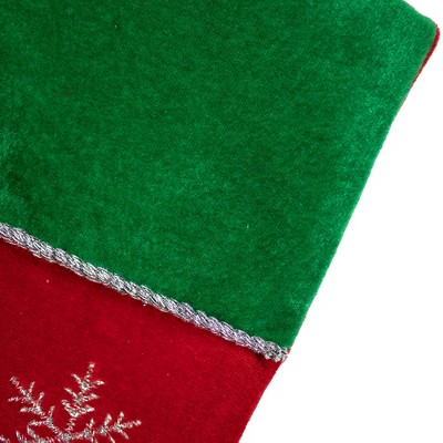 20" Red Velveteen Christmas Stocking with Green Cuff and Sequins