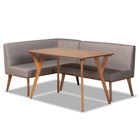 3pc Odessa Mid-century Modern Fabric Upholstered Wood Dining Nook