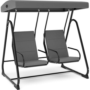 homfan 2-Person Patio Swing Chair with Adjustable Canopy - Heavy Duty Outdoor Swing Glider with Removable Cushions, Dark Grey - 1 of 4