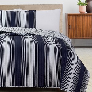 Great Bay Home Stripe Reversible Quilt Set With Shams - 1 of 4