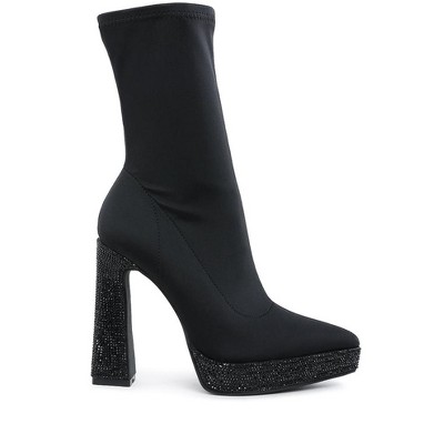 Kasuti Lycra Rhinestone Detail Ankle Boots Women