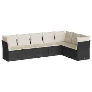 vidaXL Garden Sofa Set Black PE rattan, powder-coated steel, polyester - Black and cream Without table - 1 of 4