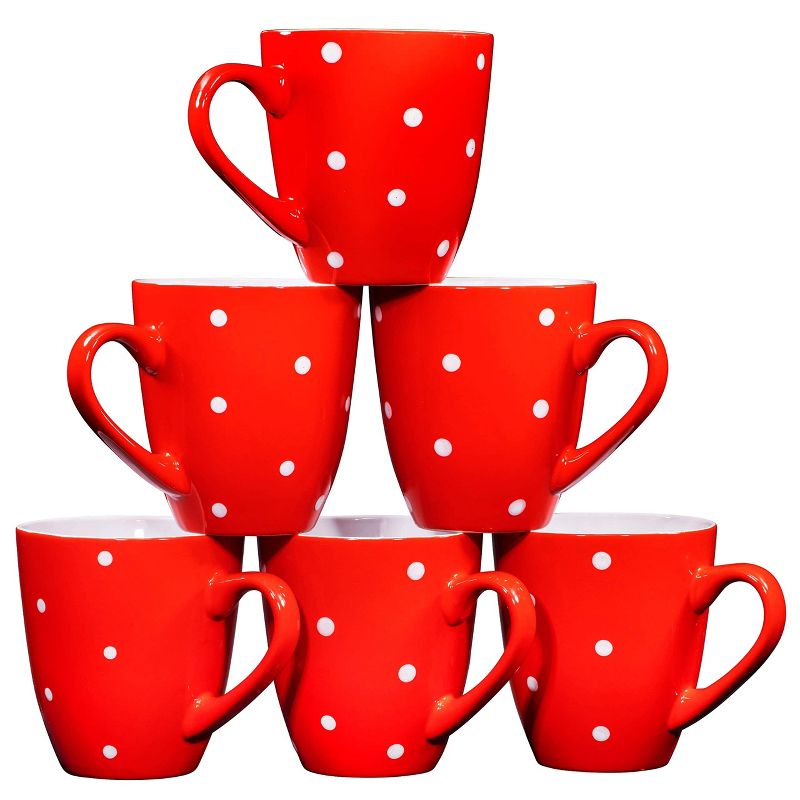 Bruntmor 16 Oz Coffee Mug Set, Large Ceramic Mugs for Christmas & Birthday Gifts, 6-Piece, Red Polka Dots, 2 of 6
