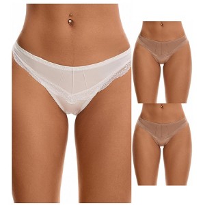 INSPIRE CHIC Women's Satin Silky Hipster Low Waisted Lace Trimmed Briefs 3 Packs - 1 of 4