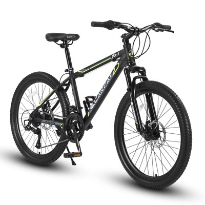 INFURNIC Bicycles 24 Inch Mountain Bike with Shimano 21 Speeds and Dual Disc Brakes for Teens, Green, 56.3"*7.88"*28.35"