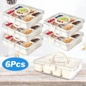 Divided Serving Tray 8 Compartments Snack Box Charcuterie Container Clear Snack Platter Organizer Storage Box with Lid Handle - 1 of 4