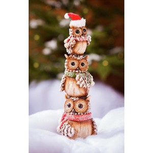 Evergreen 12"H Winter Owl Totem Ceramic Statuary Indoor and Outdoor Christmas Holiday Decor - 1 of 2