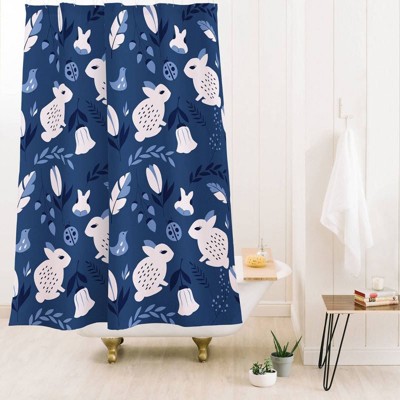 Deny Designs BlueLela Rabbits and Flowers Shower Curtain, 3 of 4