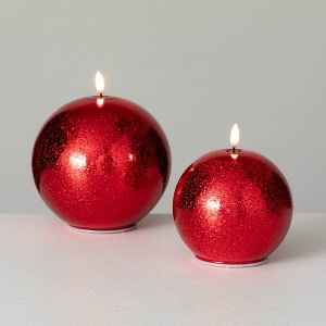7"H & 5.5"H Sullivans Christmas Red LED Ball Candle Set of 2, Indoor Christmas Decor - 1 of 4