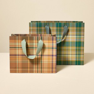 Plaid Gift Bag Set Brown/Green - Hearth & Hand™ with Magnolia - 1 of 3