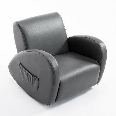 Qaba Kids Sofa Rocking Chair with Side Pocket, PU Leather Toddler Armchair for Children gray