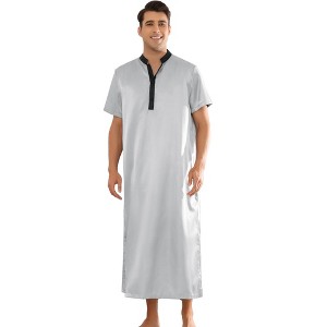 Lars Amadeus Men's Band Collar Short Sleeves Contrast Color Nightshirt - 1 of 4