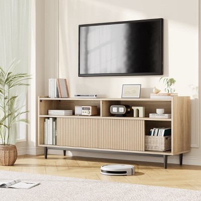 Fluted TV Stand for 65-70 Inch TVs – Modern Entertainment Center with Adjustable Storage