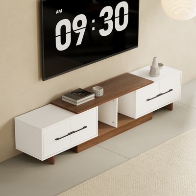 JVNOXK-Modern Entertainment Center with Extendable TV Stand Features 4 Large Storage Cabinets Accommodates up to 120-inch TV Ideal for Living Rooms