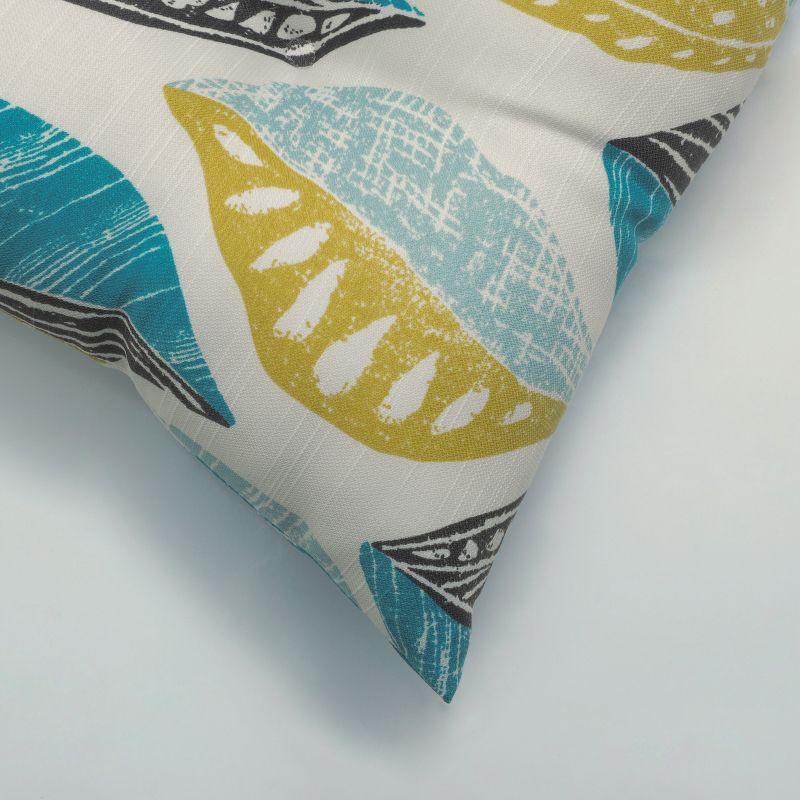Set of 2 Leaf Block Outdoor/Indoor Tufted Seat Cushions Teal/Citron - Pillow Perfect, 3 of 7