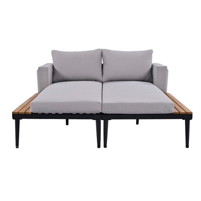 Dolonm 2-in-1 Outdoor Daybed:?Convertible 2-Seater w/Removable Washable Cushions, Drink Ledges, Adjustable Legs
