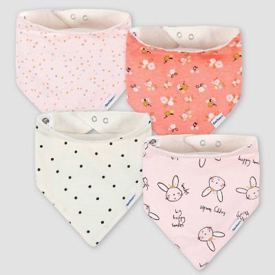 Gerber Baby Girls' 4pk Bunny Bandana Bib - Cream