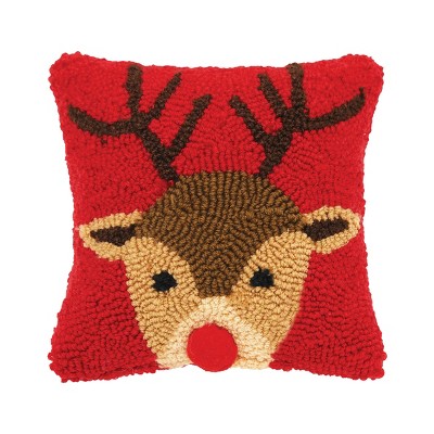 C&F Home 8'" x 8' Christmas Peek-A-Boo Red Nose Reindeer Small Petite Hooked Accent Throw Pillow