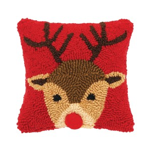 C&F Home 8'" x 8' Christmas Peek-A-Boo Red Nose Reindeer Small Petite Hooked Accent Throw Pillow - 1 of 4