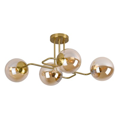 PAKOKULA 4-Light Gold Sputnik Modern Linear Bubble Semi-Flush Mount Ceiling Light with Amber Glass Shade