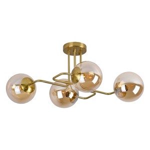 PAKOKULA 4-Light Gold Sputnik Modern Linear Bubble Semi-Flush Mount Ceiling Light with Amber Glass Shade - 1 of 4
