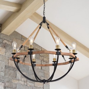 12-Light Modern Farmhouse Geometric Chandelier 38" Rustic Wood Chandeliers Industrial Pendant Light for Dining Room - 1 of 4