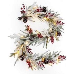 6 FT Pre-lit Christmas Garland with 20 LED Lights & 8 Modes,Artificial Green Rattan Garland with Snow Frost - 1 of 4