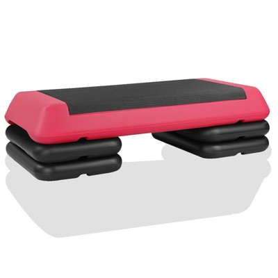 NAYSAYE Exercise Trainer Aerobic Step Platform with Adjustable Risers for Home Gym and Full Body Workouts, Black and Red, 15.95"*15.95"*11.80"