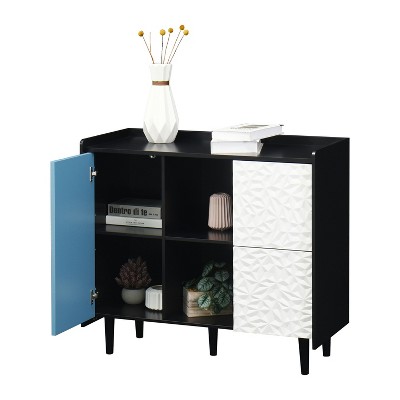 Lirago,35.43"D * 15.74"W * 31.49"H, Black & Blue Sideboard Cabinet with 2 Drawers & Open Shelves, apply to Kitchen/Living Room/Dining Room