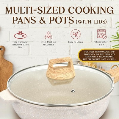 Cream 14-Piece Non-Stick Carbon Steel Cookware Set