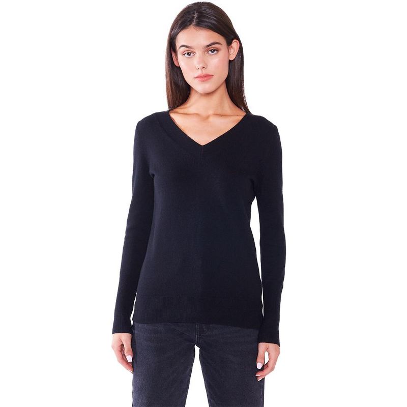 JENNIE LIU Women's 100% Pure Cashmere Long Sleeve Ava V Neck Pullover Sweater, 1 of 5