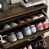 FUFU&GAGA Brown Woodgrain Double Drawer Flip-Flop Shoe Cabinet Hollow Out Design Natural Style - 4 of 4