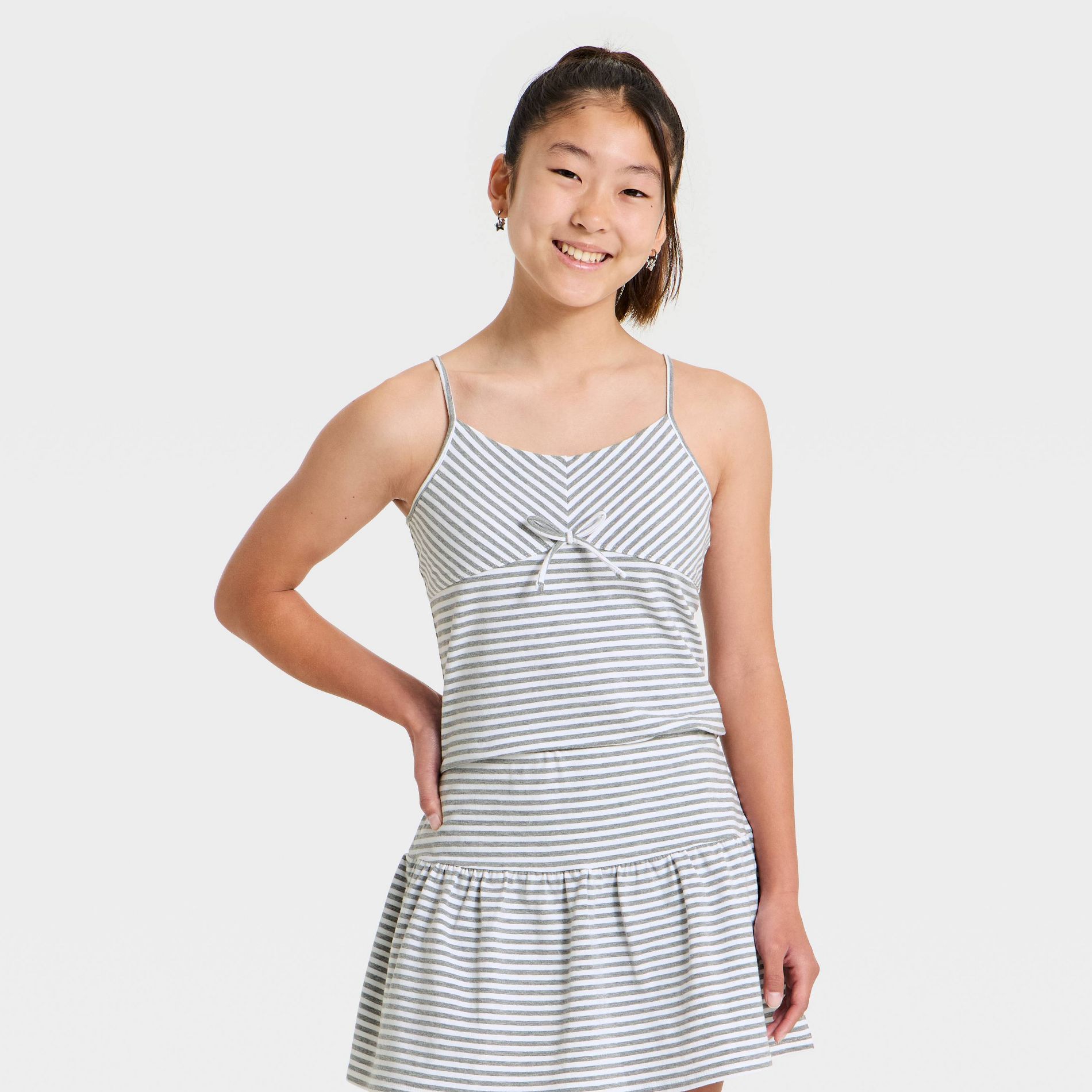 Girls' Bow Front Knit Tank - art class™ Heather Grey