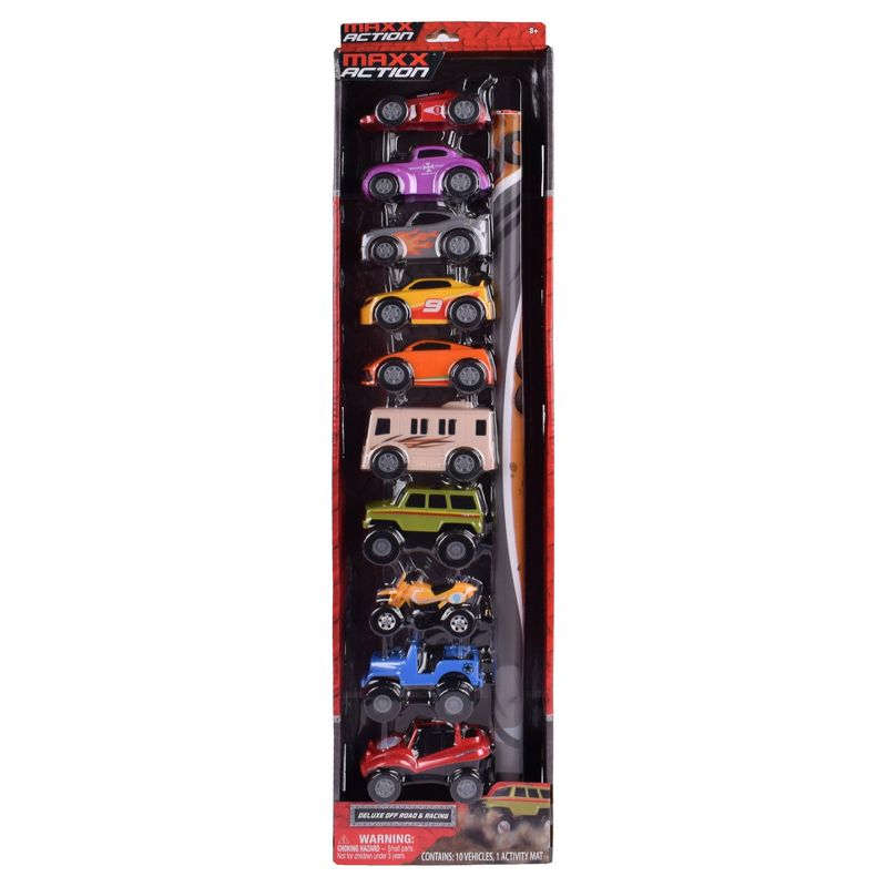 Maxx Action Mini Race and Off Road Vehicles w/ Play Mat &#8211; 10pk, 1 of 8