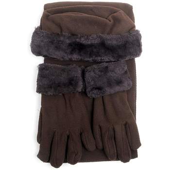 Women's Solid Fleece 3-Piece gloves scarf Hat Winter Set, 1 Pack Or 2 Pack
