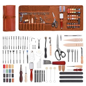 VEVOR Leather Working Tools Kit, 92 PCS Leather Craft Tools with Portable Leather Storage Bag, Engraving Punching Sewing Stamping Sanding Tools,Brown - 1 of 4