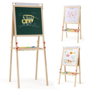 Costway 3-in-1 Art Easel for Kids with Magnetic Chalkboard & Whiteboard Paper Roll - 1 of 4