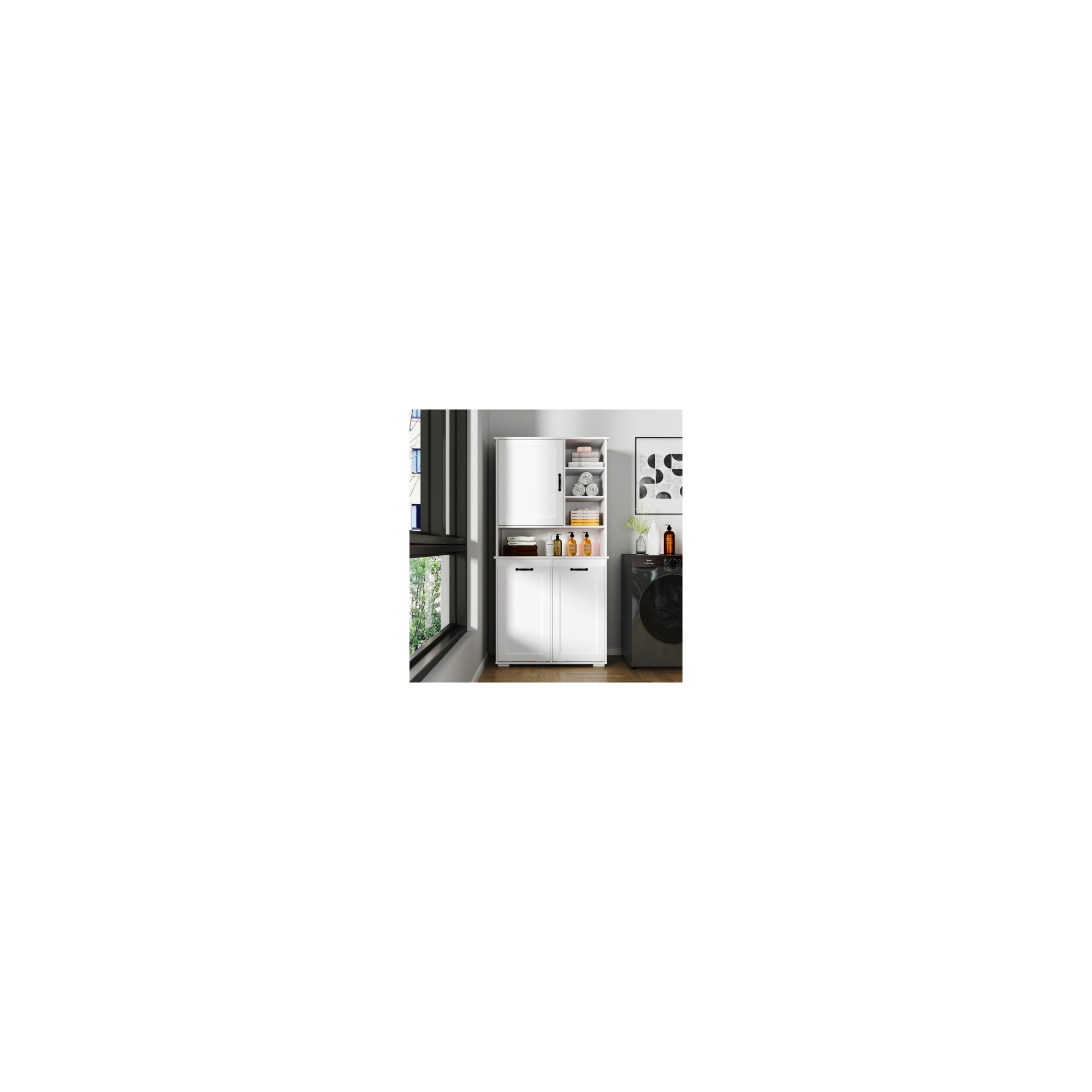 Akoasm 62.99 in. H Bathroom Storage Cabinet with Multiple Storage Space and Adjustable Shelf For Bathroom-White