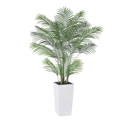 DR.Planzen UV Resistant 6-7FT Artificial Palm Tree with White Tall Planter, Big Pre Potted Fake Palm Plants for Indoor Outdoor Office House Decor
